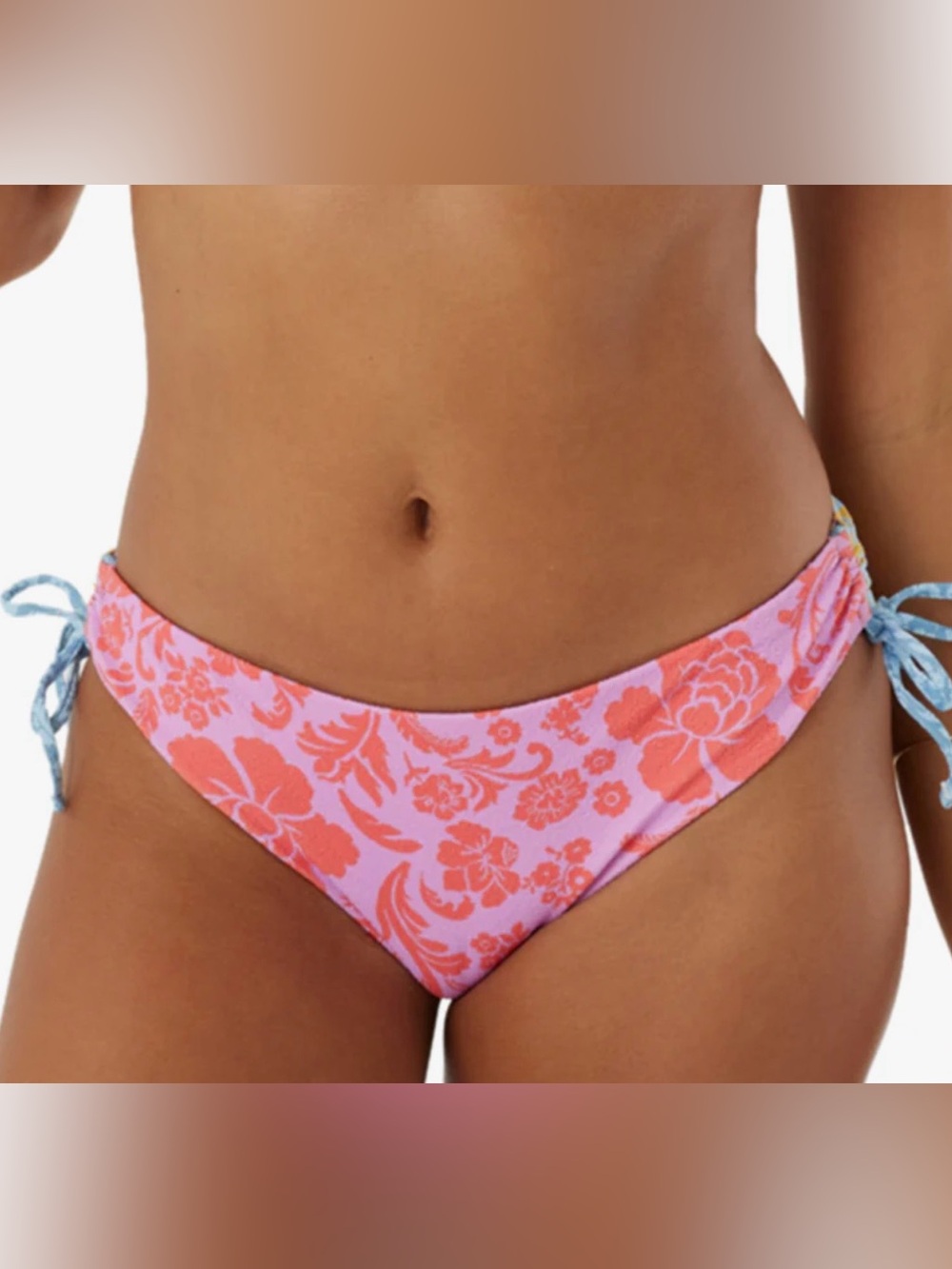 ROXY Tapestry Patchwork Hipster, Full Coverage, Side Tie Bikini Bottom, Size Med